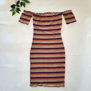 EUC Off Shoulder Ruffle Mini Bodycon Dress - Size Small